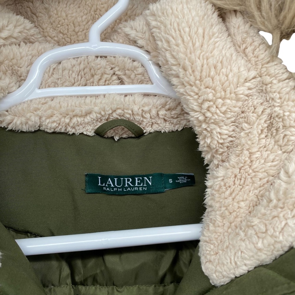 Lauren Ralph Lauren Womens Olive Green Faux Fur Trim Hooded Down Puffer Small‎ - Picture 3 of 13